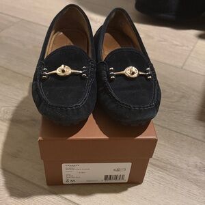 Coach Black Suede Moccasins with Gold Detail
